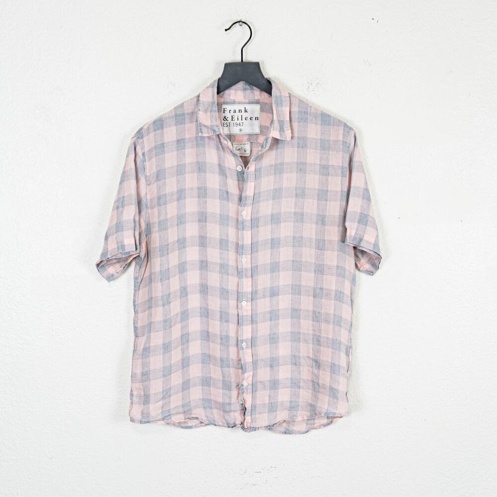 Frank & Eileen Men's Short Sleeve Colin Shirt Gray pink Plaid sz Small